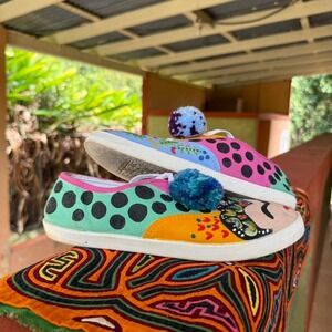 Frida Kahlo Inspired Printed Slip-On‎ Shoes Women's Size 7 Canvas Colorful
